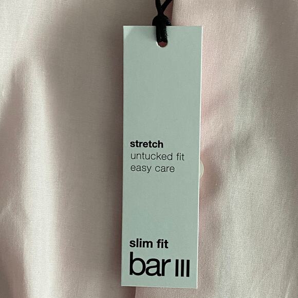 Bar III Men's XL 17-17.5 34-35 Dress Shirt Slim Fit Stretch Pink Chambray NEW - Picture 10 of 12